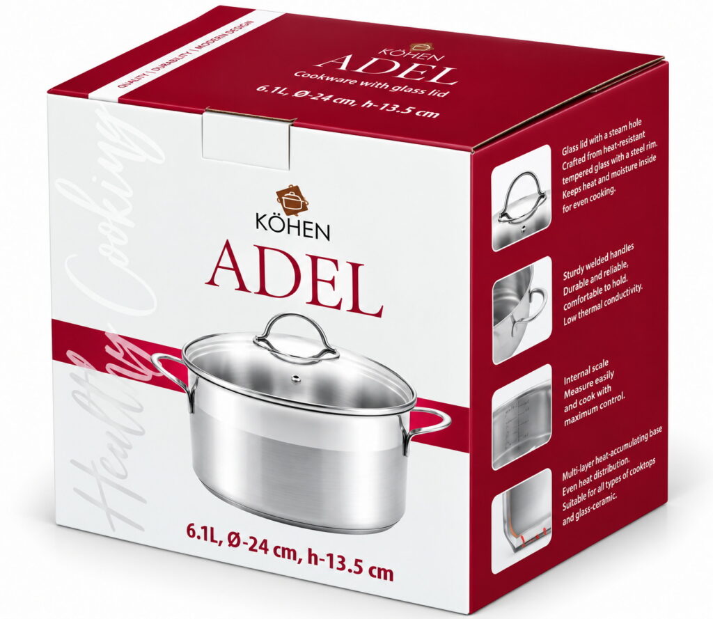 Каструля з кришкою Adel 24x13.5 см (6.1 л), KOHEN KN99016 - Фото 4