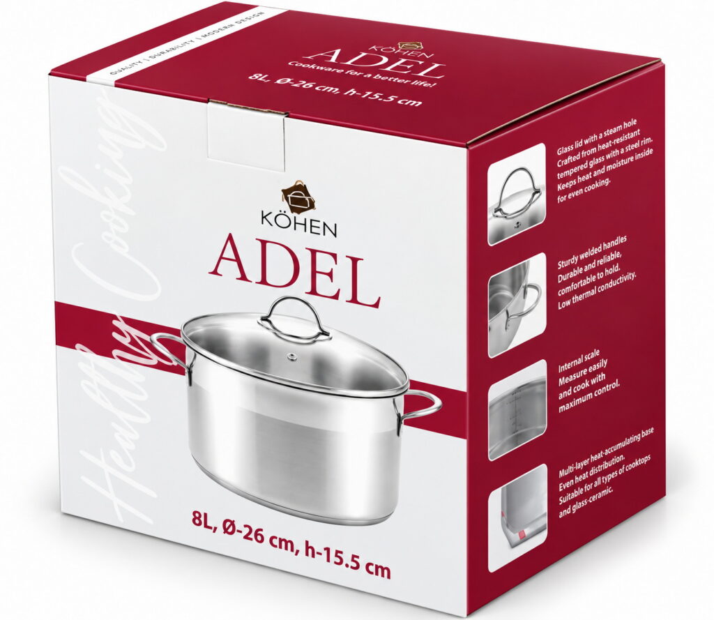 Каструля з кришкою Adel 26x15.5 см (8 л), KOHEN KN99017 - Фото 5